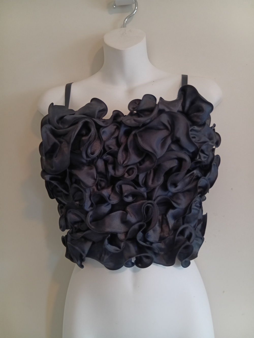 Women’s Black Ruffle Satin Crop Top